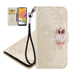IMEIKONST Glitter case for iPhone XR Owl Embossed Sparkly Gems Shockproof PU Leather Wallet Flip Stand Card Slots Magnetic Silicone Bumper Folio Cover for iPhone XR Owl Gold YK