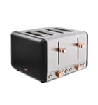 Mew Tower Cavaletto Black 4 Slice Toaster with Rose Gold Accents Matt Finish