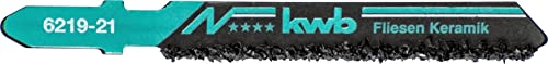 kwb Lames de scie sauteuse pour carrelage et céramique en acier HCS flexible, laquées noir, à concrétion carbure, avec queue à une came (queue en T), coupe grossière