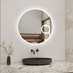 Biubiubath - 80x80cm led tricolore miroir rond de salle de bain horloge + loupe + anti-buée + mémoire