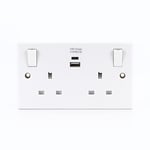 STATUS 2 Gang 13 Amp USB Wall Socket | 2 x USB A and USB C Charging Ports | White Wall Socket | S2G13ATCAUSBSWS4