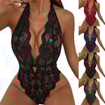 Kvinnors spetsbody Sexig underkläder Teddy Babydoll Nattkläder Underkläder Nattkläder Black M