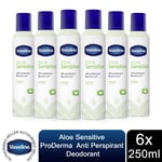 Vaseline ProDerma Aloe Sensitive Anti Perspirant Deodorant For Women 250ml, 6pk