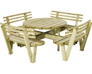 Picknickbord PLUS 4 ryggstöd trä Ø237cm tryckimpregnerat