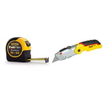 Stanley 033805 Fatmax Tape 10m/33ft & 0-10-825 FATMAX Retractable Folding Knife, Yellow/Silver
