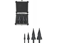 Aw Step Twist Drill Bit Set. 4Pcs/ 4-12 4-20 4-32 4-39Mm/ Aicrn/ Black/ Plastic Case