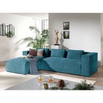 Lisa Design - Stella - canapé d'angle - en velours côtelé - 4 places -style contemporain - gauche - bleu canard - Bleu canard
