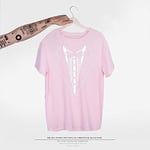 ZWH AliExpress Hot explosion models in Europe and America streets of false tie bow tie pocket printed short-sleeved T-shirt men (Color : Pink, Size : L)
