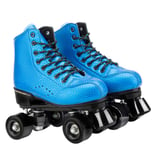 Azly Double-Row Roller Skates, Blue Super Fiber Leather High Elasticity 4 Wheels Skating Shoes, High Top Breathrable Lace Up Skate Boots for Child Adults,38