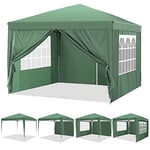 YUEBO Tonnelle Pliable avec 4 parois latérales - 3 x 3 m - Imperméable - Protection UV 50+ - pour Camping, Jardin, marché, Vert