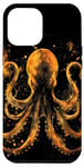 Coque pour iPhone 15 Pro Max Kraken doré, une pieuvre aux tentacules de calmar géants