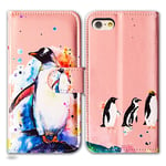 BCOV iPod Touch 7 Case,iPod Touch 6 Case, Penguin Drawing Leather Flip Wallet Case Phone Cover with Card Slot Holder Kickstand For iPod Touch 7 6