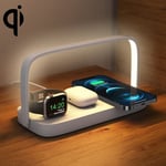UD10 Mobiltelefon trådlös laddare med liten nattljus, för iPhone & iWatch & AirPods (vit)