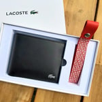 Genuine LACOSTE Black LEATHER WALLET & KEYRING & BOX Cards Notes NH4215FG L7