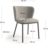 Ciselia, Spisebordsstol, moderne, nordisk, stof by Kave Home (H: 75 cm. x B: 55 cm. x L: 52 cm., Lysegrå)