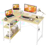 CubiCubi Bureau d'ordinateur avec Compartiments de Rangement, Petit Bureau d'angle en Forme de L avec étagères, Couleur Naturelle Gauche, 110 x 78 cm