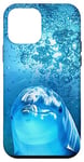 Coque pour iPhone 12 mini Mignon dauphin océan mer bleu sarcelle turquoise bulles d'eau