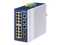 Planet Ip30 Industrial L2/L4 16-Port, Hanterad, L2/L4, Gigabit Ethernet (10/100/1000), Full Duplex, Strömförsörjning Via Ethernet (Poe) Stöd, Monteringsbar På Väggen