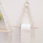 Toilet Roll Paper Holder , Macrame Hanging Reel Toilet Tissue Paper Roll Holder,Self Adhesive Wooden Wall-Mounted Towel Rack Bath Towel Rings Bathroom Accessories