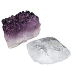 FASHIONZAADI Amethyst Quartz Crystal Cluster with 1 Clear Quartz Rough Stone Deep Purple Gemstone Crystals For Chakra Balancing Home And Living Room Decor (Set of 2) Weight 100 gm app.