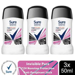 Sure Women Invisible Pure Antiperspirant Stick 72H Nonstop Protection, 3x50ml