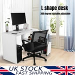White L-shaped Computer Desk Corner PC Table Workstation Home Office w/ Shelves