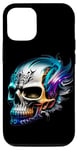 Coque pour iPhone 15 Pro Titane Crâne Punk Rock Flamme Gothique Métal