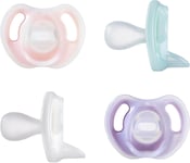 Tommee Tippee Ultra-Light Soothers, 0-6 Months, 4 Pack of One Piece Silicone, BP