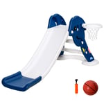 HOMCOM Kids Slide with Basketball Hoop Toddler Climber Freestanding Slider Playset Playground Slipping Slide Indoor Outdoor Exercise Toy Activity Center for 2-6 Years Old Blue