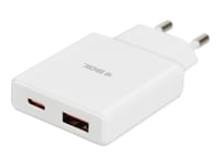 Ibox C-43 - Strömadapter - 30 Watt - 3 A - Huawei Fast Charge, Qc 3.0, Afc, Scp, Apple 2.4A, Usb Bc 1.2, Power Delivery 3.0 + Pps - 2 Utdatakontakter (Usb, 24 Pin Usb-C) - Vit
