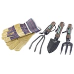 Draper Young Gardener Garden Hand Fork Trowel Cultivator & Gloves Set 28799