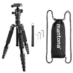 Mantona Light Traveller Aluminium Travel Tripod with Arca-Swiss Compatible Panorama Ball Head, Very Compact and Lightweight, Ideal for Outdoor and Travel Photography)