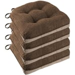 Halkskyddande stolsdynor för matstolar Set om 4, 46*43*9cm sittdyna med band dark coffee