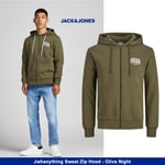 Jack & Jones Men's Hooded Sweatshirt, Full Zip, Logo, Drawstring, Casual
