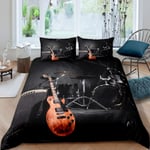 Loussiesd Teens Guitar Bedding Set Rock Music Themed Duvet Cover For Kids Adults Musical Pattern Comforter Cover Drum Kit Instruments Bedspread Cover Bedroom Decor Quilt Cover 2Pcs Single Size