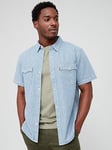 Levi's Short Sleeve Relaxed Fit Western Shirt - Light Blue, Blue Stripe, Size M, Men