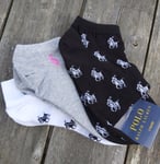 GENUINE : 3  POLO RALPH LAUREN Black White Grey Low Cut Trainer ADULT SOCKS RL10