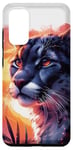 Coque pour Galaxy S20 Cougar noir cool coucher de soleil lion de montagne puma animal anime art