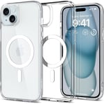 Spigen iPhone 15 (6.1) Ultra Hybrid MagFit Case - Clear / Transparent Certified Military-Grade Protection - Clear Durable Back Panel + TPU Bumper - MagSafe Compatible - Clear Case with White Magfit Ring