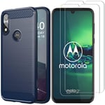 AOYIY For Motorola Moto E7 Case And Screen Protector,[3 in 1] Soft Slim Flex TPU Silicone Case + [2 PACK] 9H Tempered Glass Screen Protector For Motorola Moto E7 (Blue)