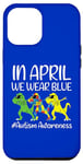 Coque pour iPhone 15 Plus En avril, nous portons le mois bleu de sensibilisation à l'autisme en tamponnant le T-Rex