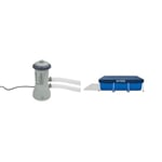 Intex 900 GPH 28638GS Pompe de filtration à cartouche (12 V) Gris 18,8 x 19.4 x 35,4 cm & bâche protection pour piscine rectangulaire tubulaire 3m x 2m