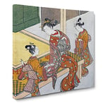 On the Engawa of Tsuta ya by Harunobu Suzuki Asian Japanese Canvas Wall Art Print Ready to Hang, Framed Picture for Living Room Bedroom Home Office Décor, 20x20 Inch (50x50 cm)