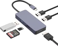 Tymyp Hub USB C, répartiteur USB C, Adaptateur Ethernet USB C 6 en 1 Compatible avec Air/Pro/iPad/Surface/Autres appareils Type-C, 4K HDMI, USB 3.0, 2* USB 2.0, SD/TF 2.0