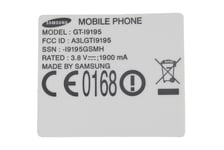 Genuine Samsung Galaxy S4 Mini VE i9195i Deep Black Main EU Label - GH68-39022B
