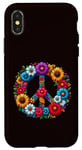 Coque pour iPhone X/XS Signe de la paix coloré fleurs hippie rétro années 60 70 pour femme
