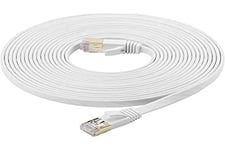 FOSTO Câble Ethernet Cat7 30 m Catégorie 7, plat, RJ45, haute vitesse 10 Gbps LAN Internet Pour Xbox, PS4, modem, routeur, commutateur, PC, boîtier TV 5 m blanc