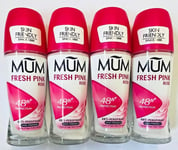 4 x Mum Fresh Pink Rose Deodorant Roll On Anti-Perspirant 48h Protection
