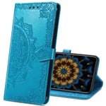 MRSTER OnePlus 8 Pro Leather Case, Slim Premium PU Flip Wallet Cover Mandala Embossed Full Body Protection with Card Holder Magnetic Closure for OnePlus 8 Pro. SD Mandala Blue