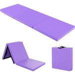 COSTWAY Hopfällbar Gymnastikmatta 180 x 60 x 5 cm, 3-lagers med 2 Handtag, Kardborreband på 3 Sidor, Vattentät PU EPE-Fyllning, Lila